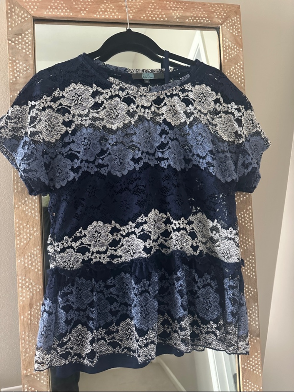 Anthropologie eva franco Navy and White Lace Peplum Blouse